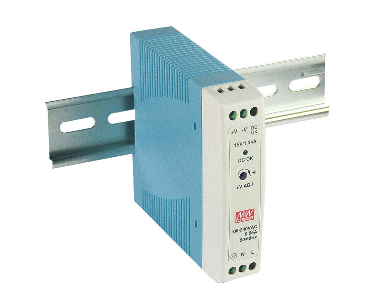 Mean Well Original MDR-20-15 Single Output Industrial DIN Rail Power Supply 15V 1.34A 20W