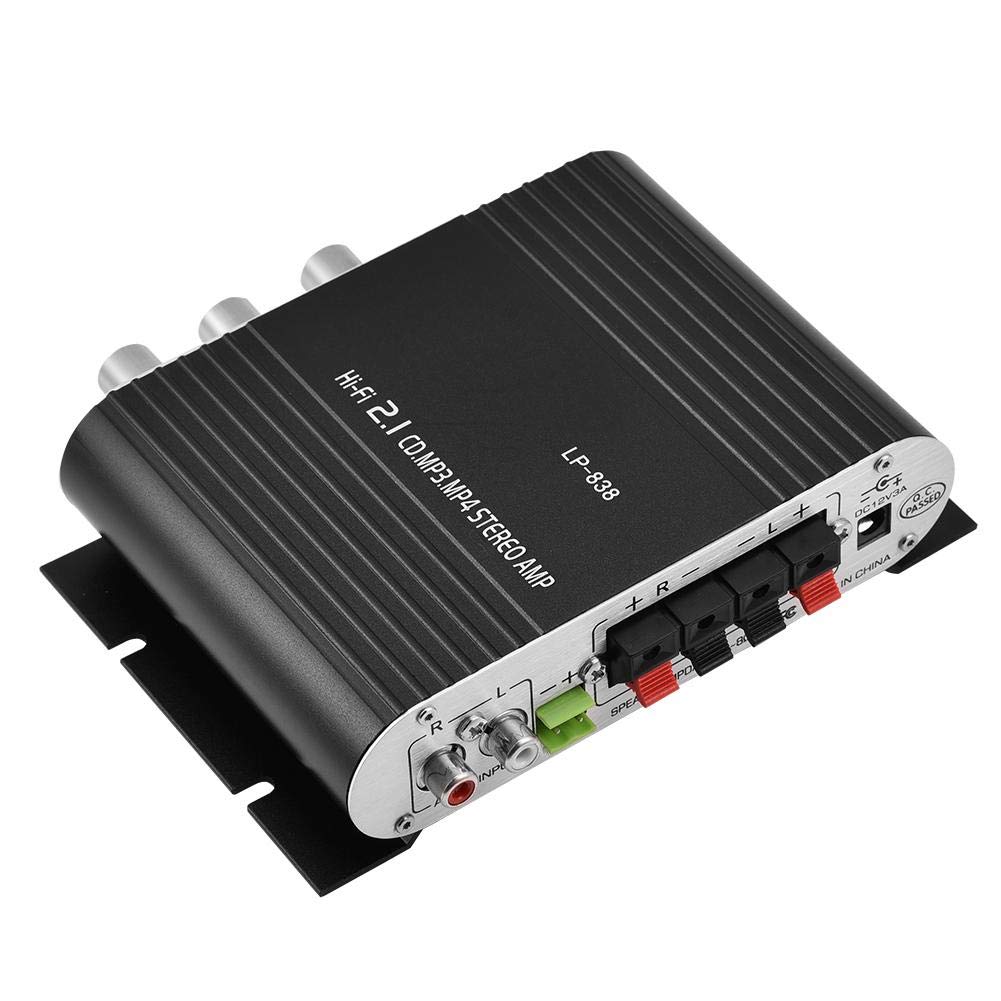 Stereo Audio Amplifier, Mini HiFi 2.1 Stereo Bass Car Home Audio Power Amplifier, Professional Digital Amp for Use on Your Carrier or at Home (Black)
