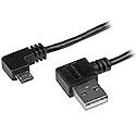 StarTech.com 1m 3 ft Micro-USB Cable with Right-Angled Connectors - M/M - USB A to Micro B Cable - 3ft Right Angle Micro USB Cable (USB2AUB2RA1M)