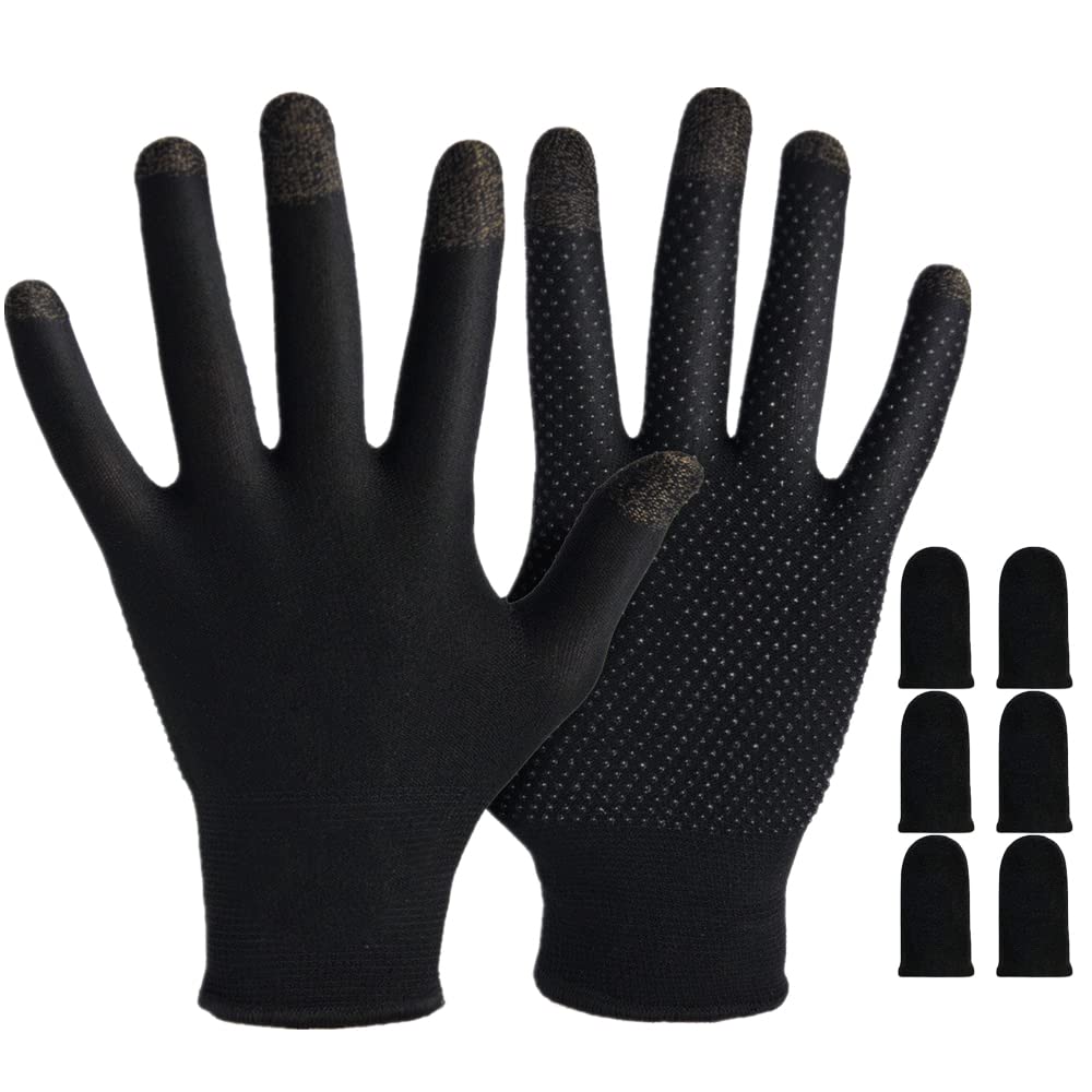 Gaming Gloves for Sweaty Hands - Rakizbe High-Sensitive Anti-Sweat Breathable Seamless Touch Screen Gloves with Thumb Finger Sleeves for iPad/Mobile