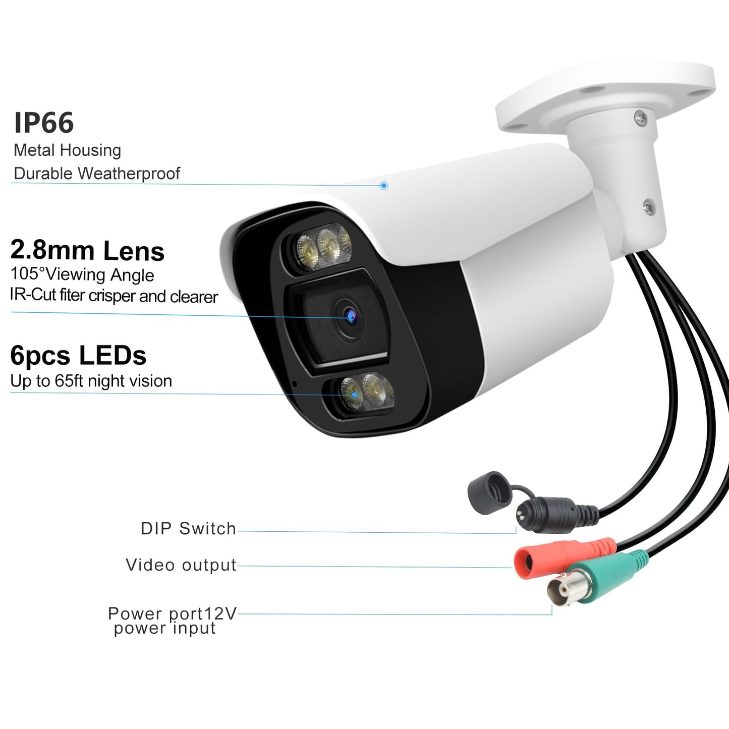 Vonnision 2.0MP HD 1080P Analog Security Camera (Hybrid 4-in-1 HD-CVI/TVI/AHD/960H Analog CVBS) Outdoor Indoor, 6pcs IR-LEDs, ICR, 2.8mm Lens, 105°
