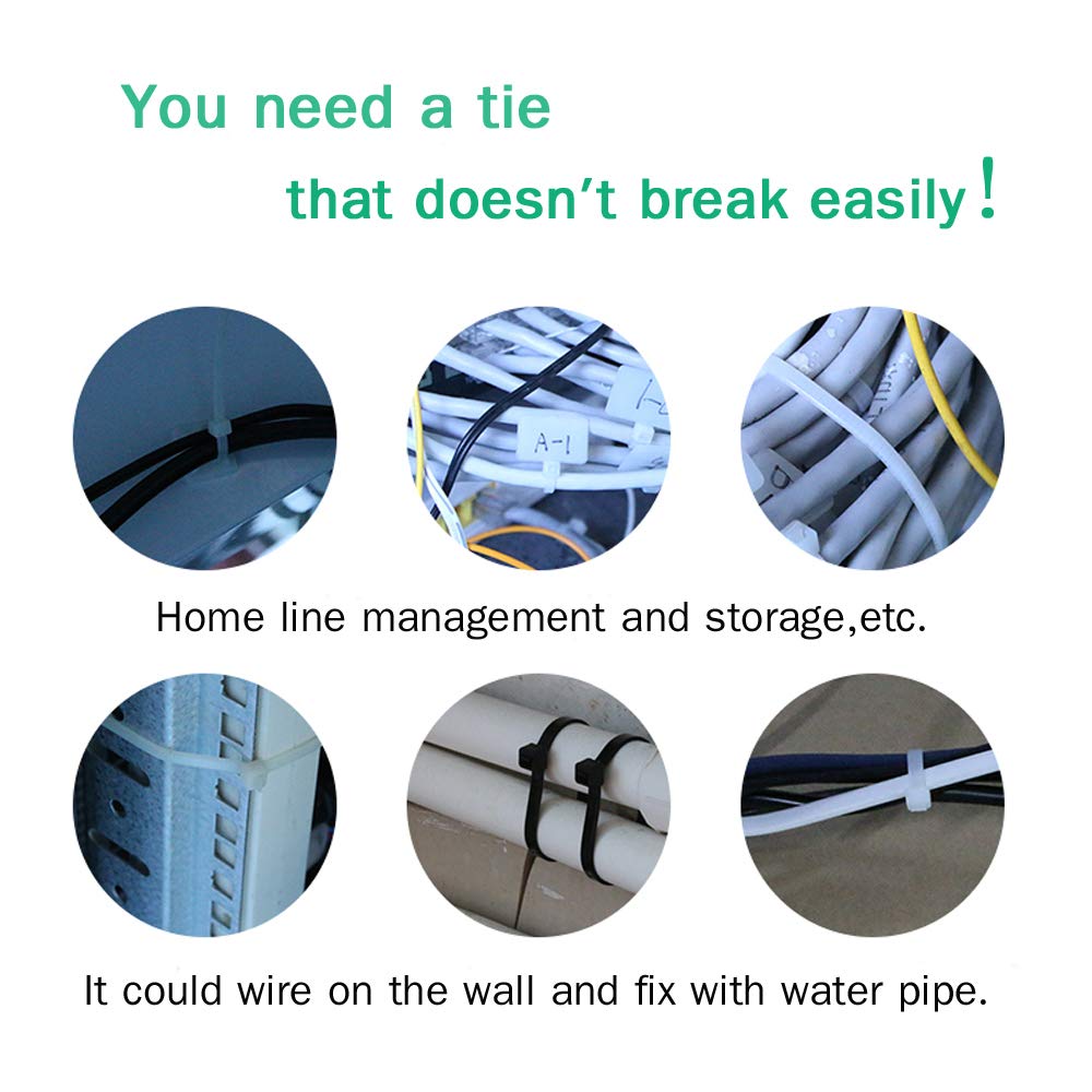White Zip Ties 8 Inch 1000 Pack, 40 lbs Nylon Cable Ties, Self Locking UV Resistant Wire Ties for Wreath Crafts, DIY, Decor, Indoor Outdoor, Home