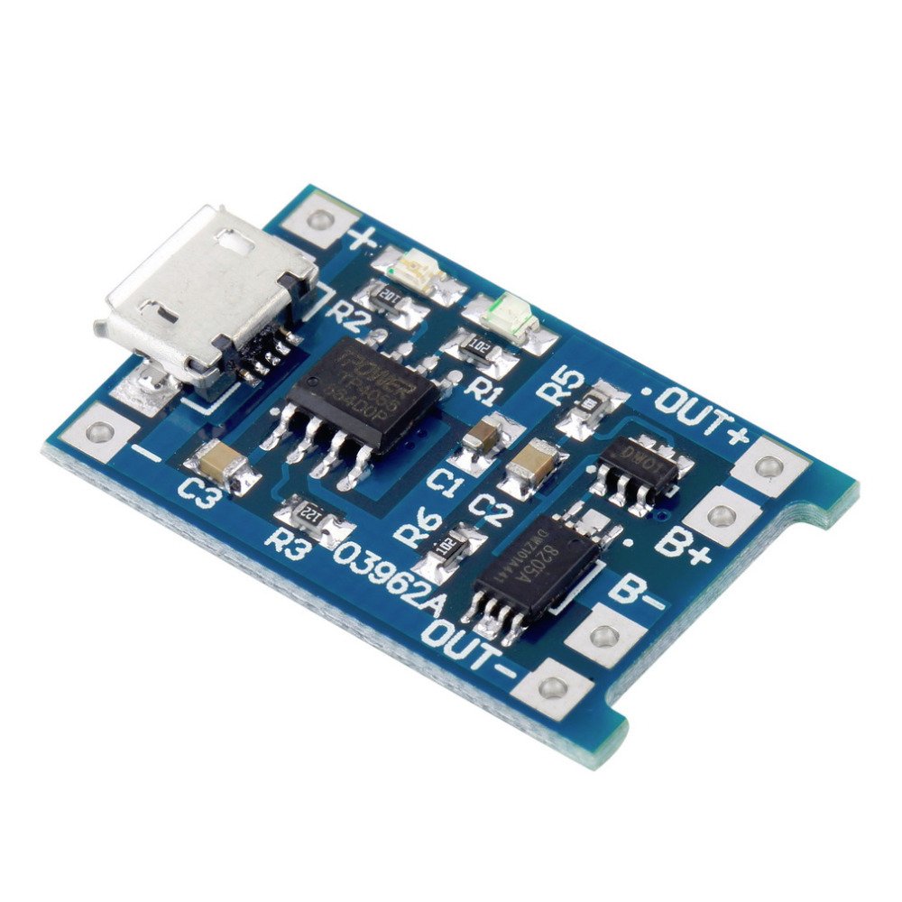 Enhanced Dual Function Micro-USB Powered 5V 1A 1S LiPo Battery Charger TP4056 Module with Internal DW01A Battery Protection IC (5 Pack)