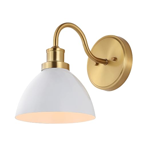 SAFAVIEH Lighting Collection Genetta Gold/White Shade Dome Single Wall Sconce