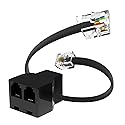 RetailAndBulk Telephone Cord and Splitter 2-Way Phone Line Adapter with Custom Length RJ11 Cord - 2 Inch to 15 FT Cable for Landline, Fax, DSL Modem