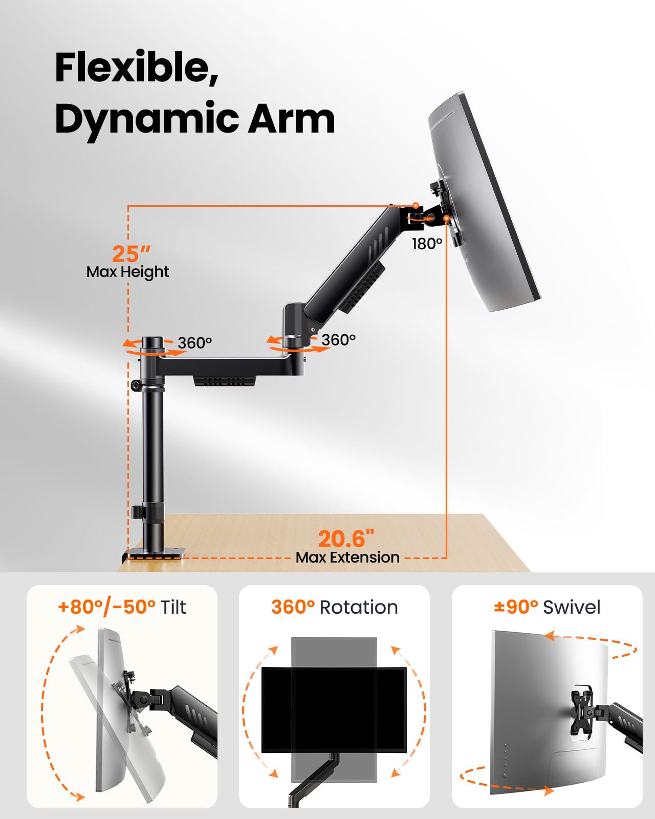 ErGear Vertical Dual Monitor Stand, Stacked Monitor Mount for 13-32? Screens, Up to 19.8 lbs per Arm, Enhanced Stability with Integrated C-Clamp