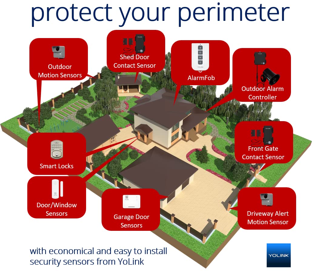 YoLink Home Security Starter Kit - Wireless Smart DIY Burglar Alarm, Intrusion Detection, LoRa, Motion, Door Sensors, Siren & Hub