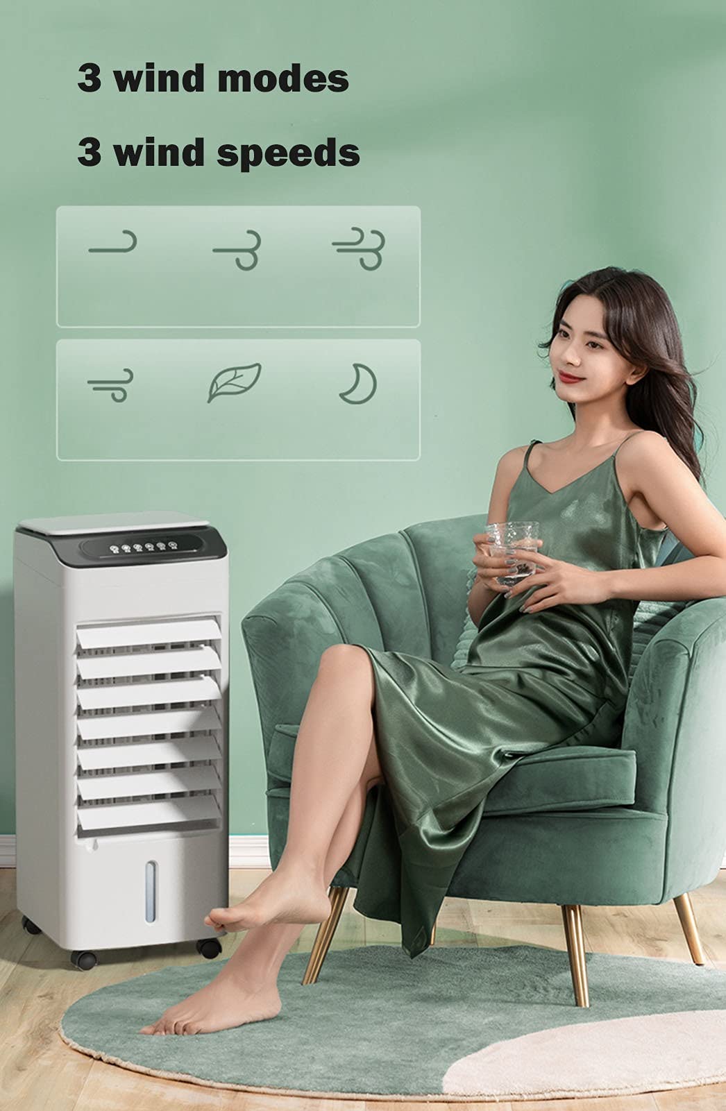 Tower Fan with 4L Capacity Water Tank Include Ice Crystal Boxes Oscillating with Remote Control and Button Control 3 Speed Setting and 7- Timer