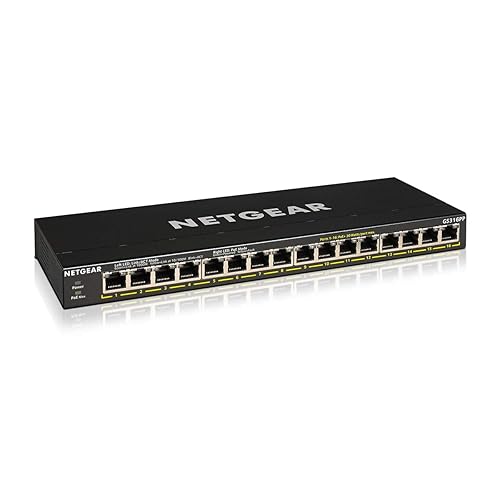 NETGEAR 16 Port PoE+ Gigabit Switch - Unmanaged Essentials Ethernet Switch (183W), Fanless Design for Silent Operation, Desktop or Wall Mount