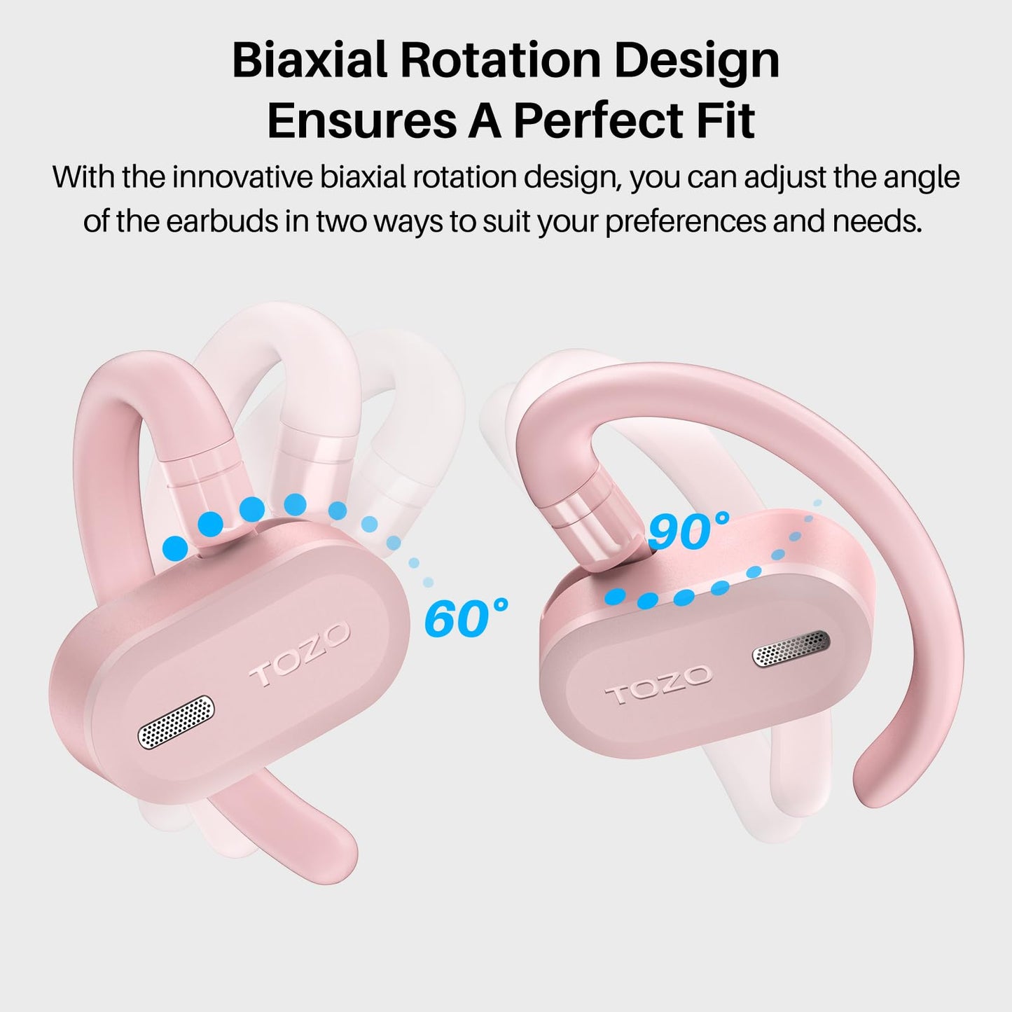 TOZO O2 Open Ear Wireless Earbuds,Multi-Angle Adjust 42H Bluetooth 5.3