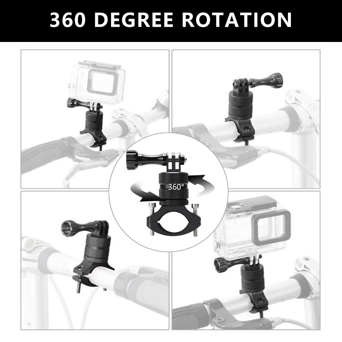 ParaPace Mountain Bike Mount for GoPro Hero 13/12/11/10/9/8/7/6/5/4/3+, 360 Degree Rotation Aluminium Bike Handlebar Holder Bicycle Rack Adjuster