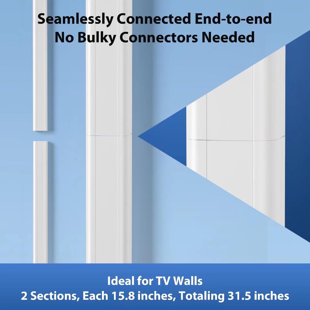 Cord Cover Wall 32in, TV Cord Hider for Wall Mounted TV, Large Cable Hider Kit for 3-6 Cords, Wire Management Raceway, White Wire Hider Concealer, 2 x