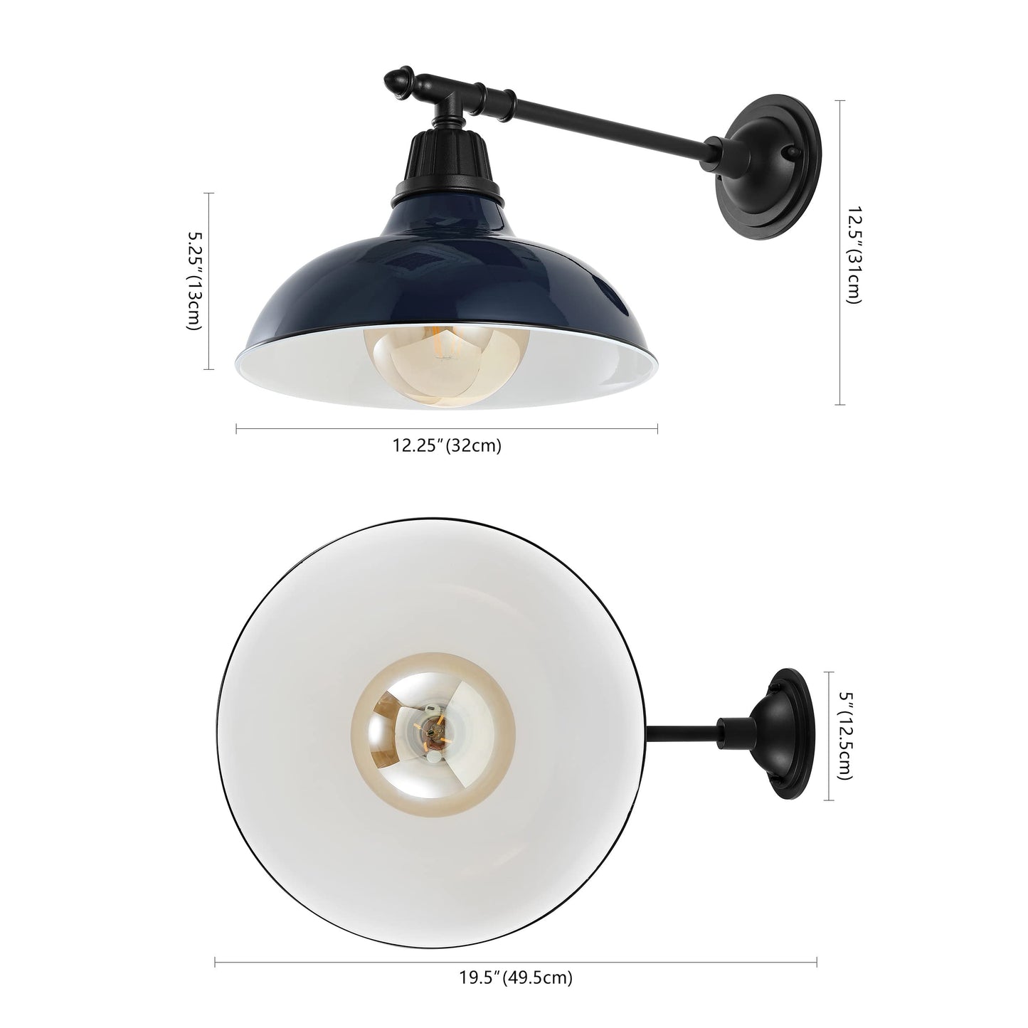 JONATHAN Y 12.25" Navy/Black 1-Light Industrial Farmhouse Outdoor Sconce, Iron Wall Light with LED Bulb, Metal Bowl Shade, Vintage Porch Lamp