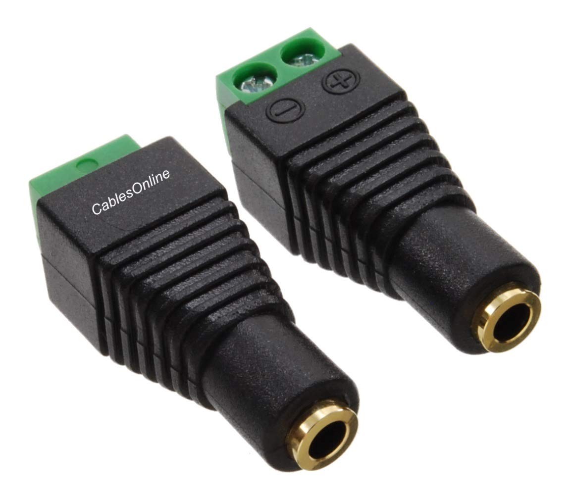 CablesOnline 2-Pack 3.5mm (1/8") Mono TS Female Jack to 2-Screw Terminal Block Connectors, PL-CN12-2