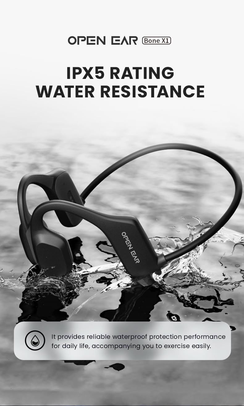 NOERLX Bone Conduction Headphones, Open Ear Wireless Headphones with Microphone, Bluetooth 5.3, 6 Hours of Use Time, IPX5 and Sweat Resistant Sports
