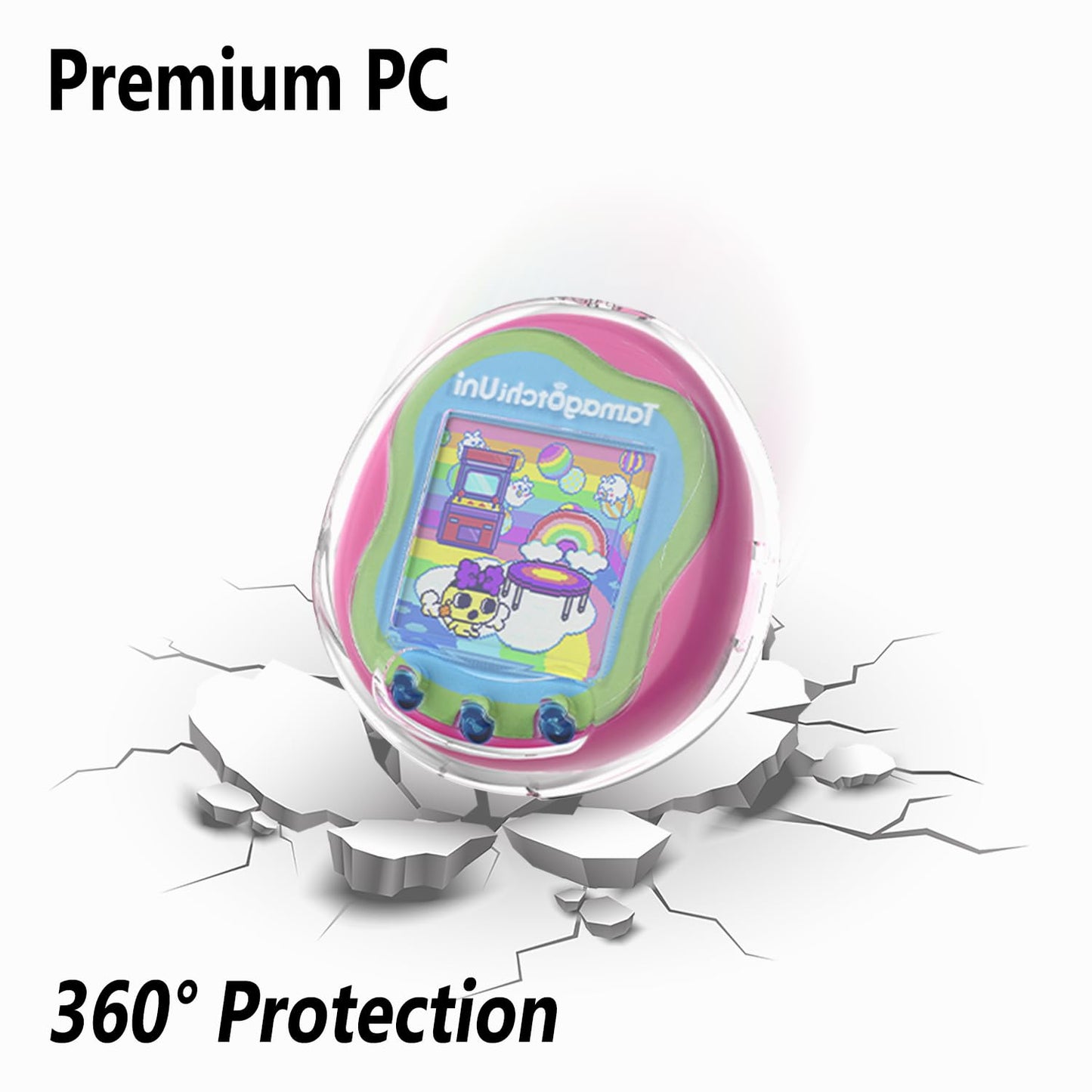Geiomoo TPU Cover for Tamagotchi Uni Case, Soft Flexible Scratch Resistant Protective with Carabiner (Clear)