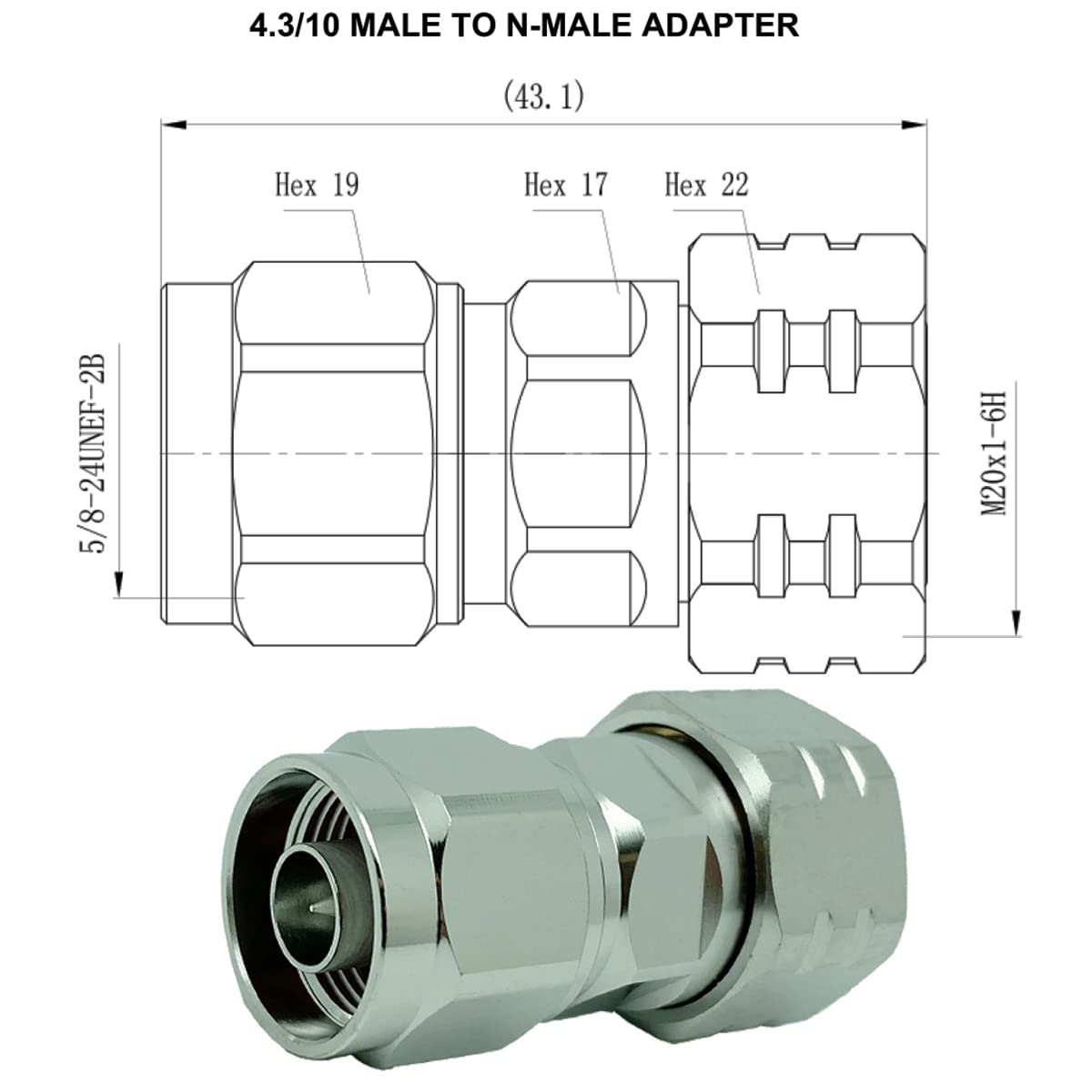 Come-buy 4.3/10 Mini DIN Connector Male Plug to N Male Plug Adapter 4.3-10 Mini DIN Male to N Male Aadptor (4.3/10 Male to N Male),4310-N-JJ