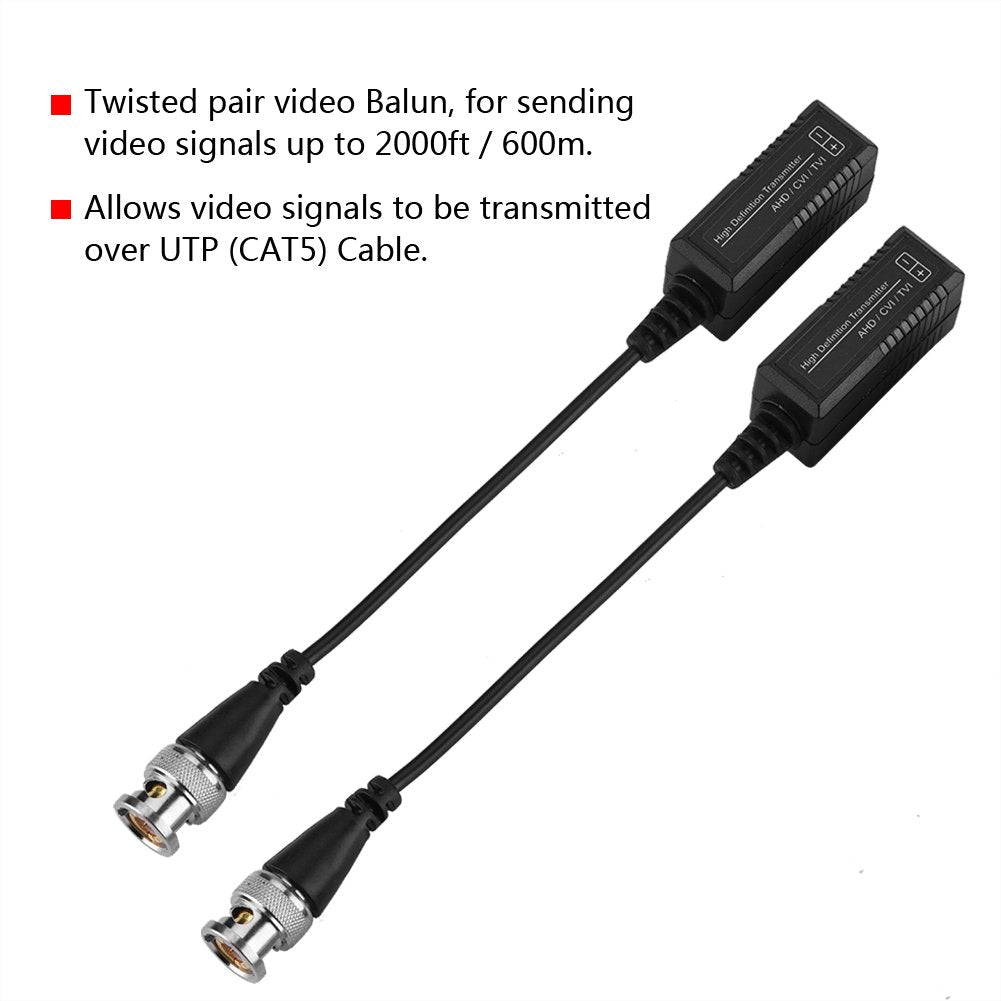 1 Pair HD CVI/AHD/TVI Passive Transceiver Adapter Transmitter Video Balun CCTV UTP BNC Cat5