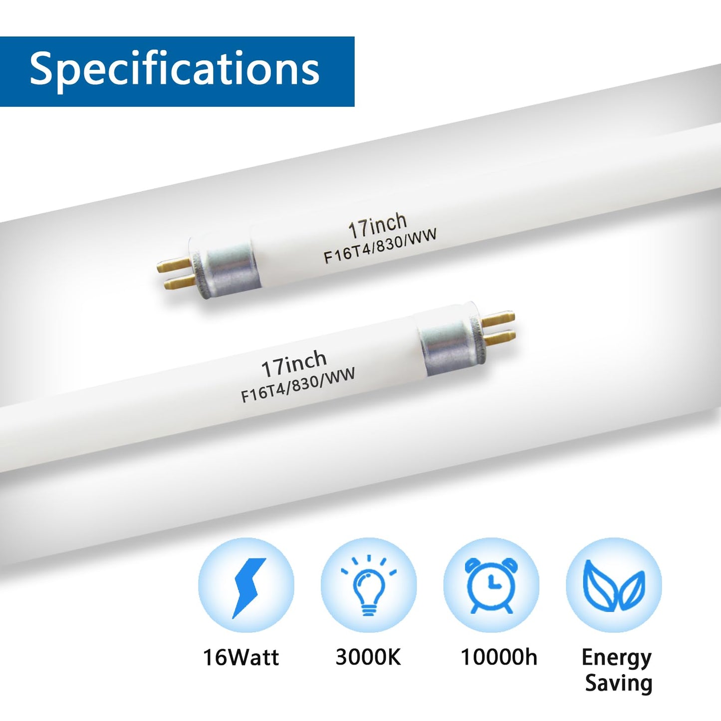 17" T4 16W Fluorescent Light Bulb, F16T4/830 Natural White,G5 Base 3000K