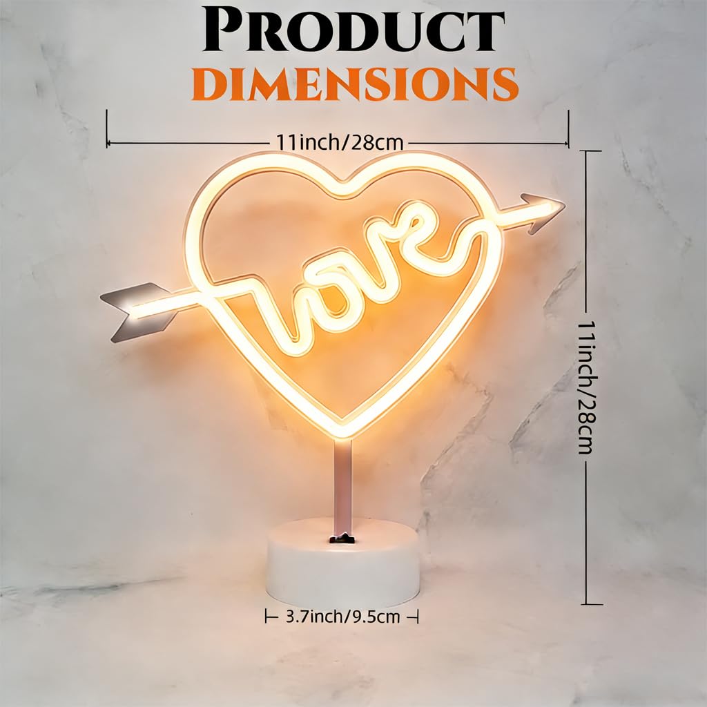LOVE Heart Shaped Neon Night Light - USB/Battery Operated, Switch Control Desk Lamp for Bedroom Living Room Decor Gift ,Valentine's Day Wedding Party