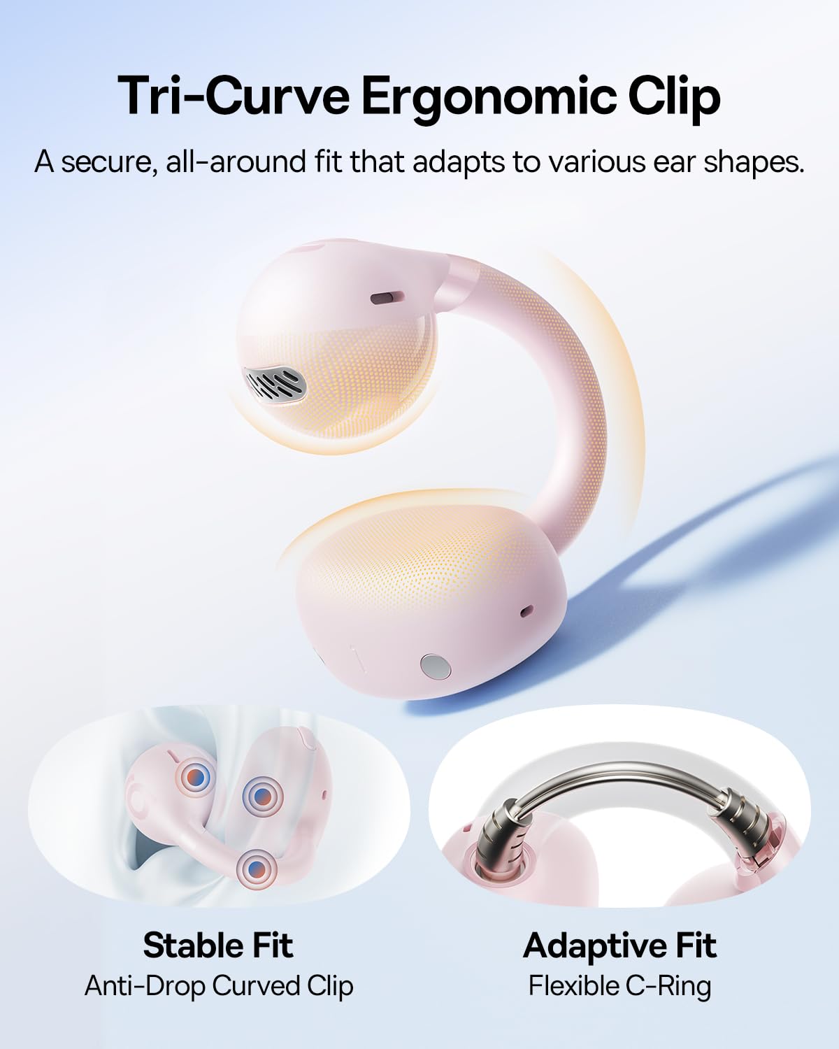 Baseus Bass BC1 Open Ear Earbuds Clip-On Headphones, Open-Ring Comfort with Tri-Curve Snug Clip, Powerful Sound with SuperBass, 4-Mic Clear Calls