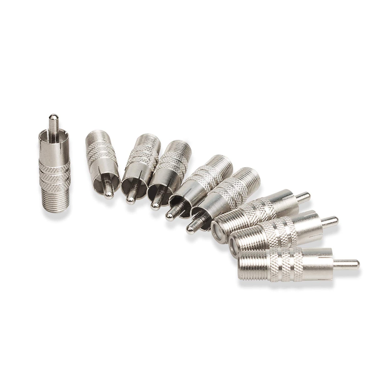 Aniann 10 Pack F Type Female to RCA Male Coaxial Cable Adapter, Straight Coupler Adapter Connector for Video Audio (Nickel Plated)