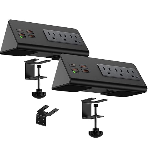 Power Charge Station Edge clamp Mount 15A 1875W with USB-C portsTabletop Surge Protector Desk Clamp Power Sockets with 3 AC Outlets and 4 Fast