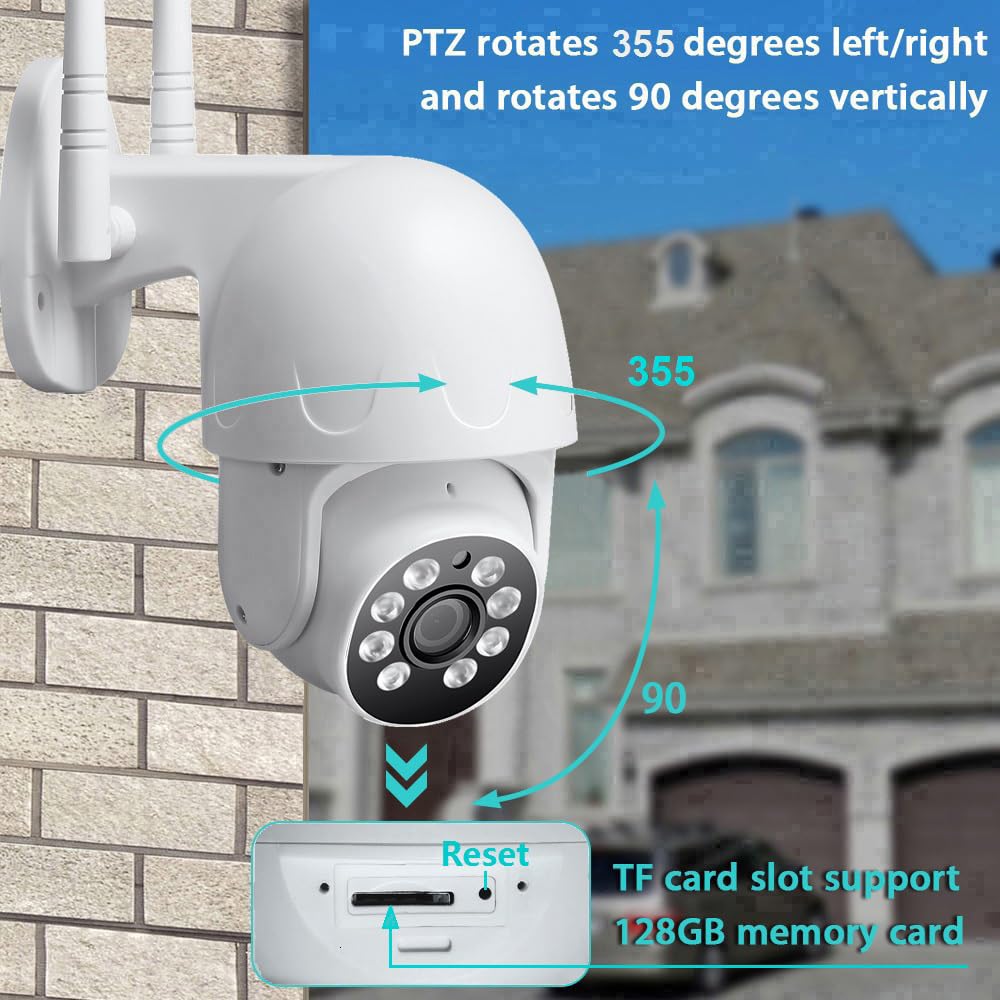 funxwe 1080P HD Wireless Security PTZ IP Camera, 2GHz 5GHz Dual WiFi P2P Pan/Tilt Motion Detection Auto Tracking, Two Way Audio Spotlight Alert