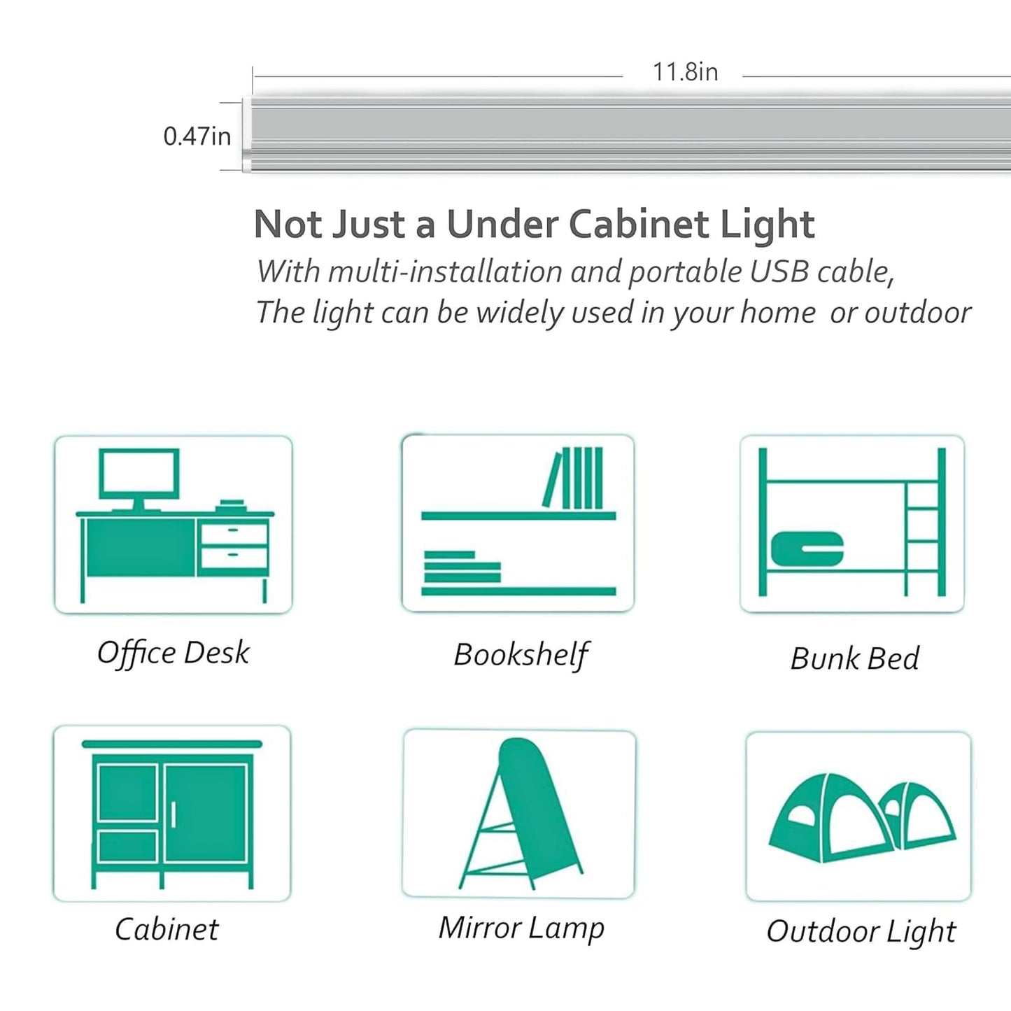 ASOKO Under Cabinet Led Lighting, 12 Inch Light Strip Bar, Daylight White 5000K Dimmable Plug in USB Light, Small Thin Led Under Counter Lighting