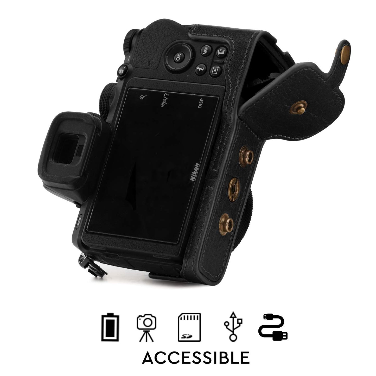 MegaGear MG1813 Ever Ready Genuine Leather Camera Case Compatible with Nikon Z50 (16-50mm) - Black