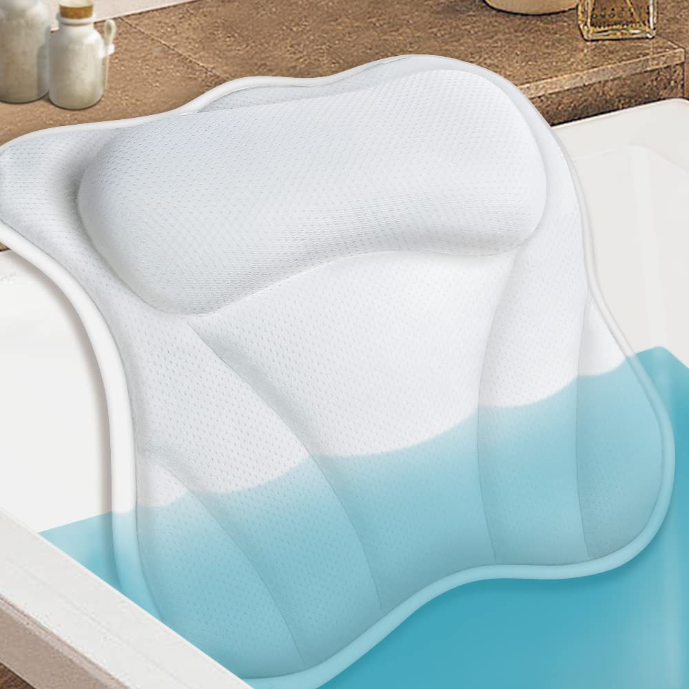 Luxury 4D Air Mesh Bath Pillow – Tub Head & Neck Support with Non-Slip Design, 6 Strong Suction Cups, Spa Comfort for Soaking & Relaxation