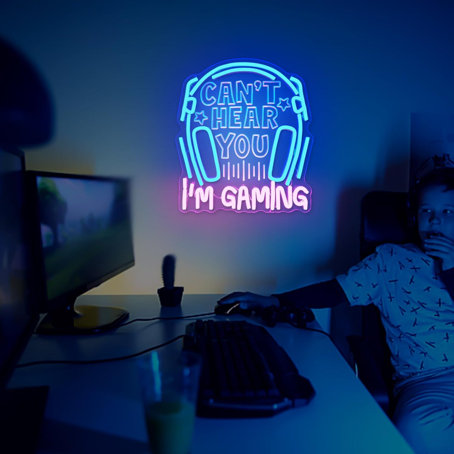Cheunyar Gaming Headset Neon Sign, Acrylic Video Game Headphones Led Light Sign, Dimmable, Wall Mount, Decorative use, 0.66 pounds, Battery Powered