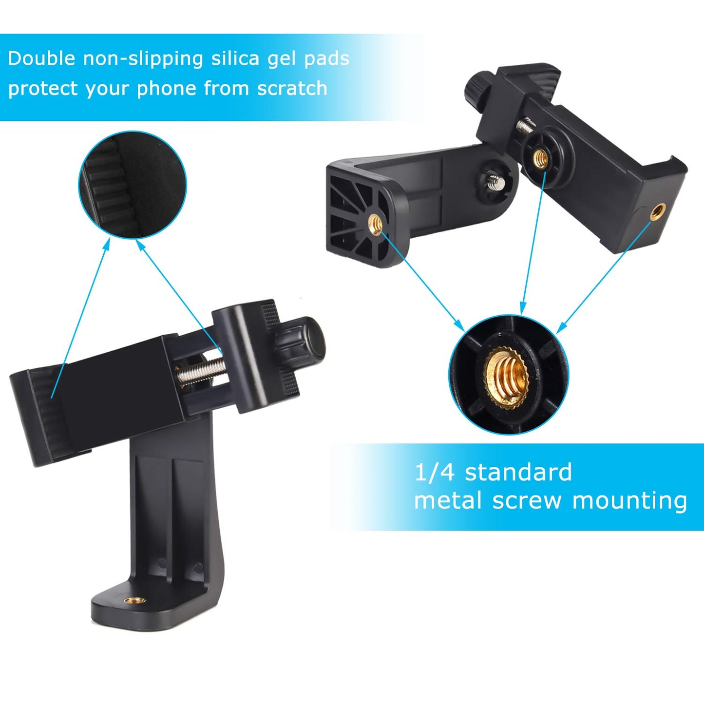 SharingMoment Premium Smartphone Holder/Vertical and Horizontal Tripod Mount Adapter Rotatable Bracket with 1/4 inch Screw/Adjustable Clip for iPhone