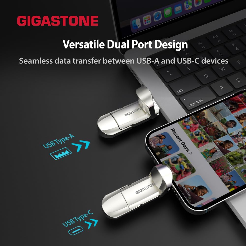 Gigastone Duo Pro Flip USB-A+C 256GB (1-Pack) Dual External Portable SSD 500MB/s Supports Apple 4K 60fps ProRes HDR Video Recording USB3.2 Gen 2