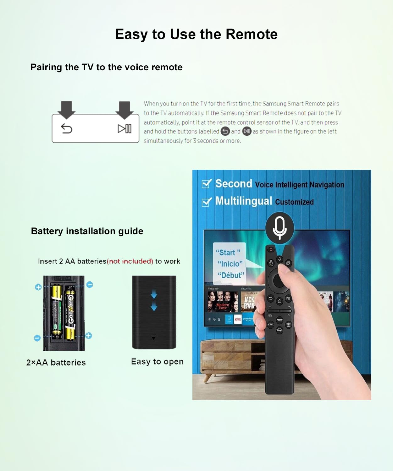 JISOWA Voice Remote Control for Samsung QN75Q60CAFXZA QN65QN95CAFXZA LS32BG652ENXGO QN65QN900CFXZA UN43CU8000FXZA QN55Q80BAFXZA QN50Q60AAFXZA