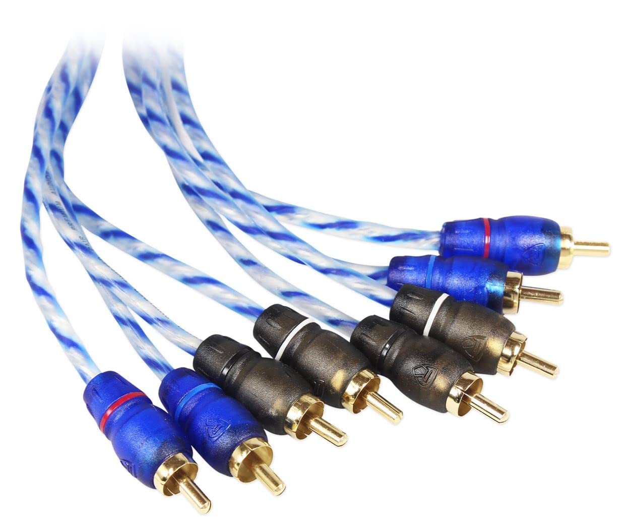 Rockville RTR254 25 Ft RCA Cables for 4-Channel Audio, Twisted Pair, 100% Copper, Split Pin, Noise-Free, Durable Build, for Car Audio and Home Theater