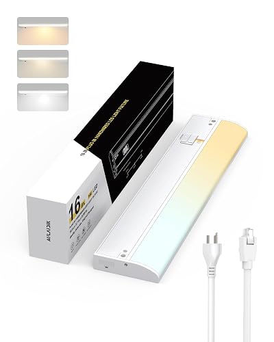 Under Cabinet Lighting Hardwired & Plug-in, 16 inch 3CCT Dimmable Linkable Under Counter Lights for Kitchen,with Power Cord and Linked Cord, CRI 97