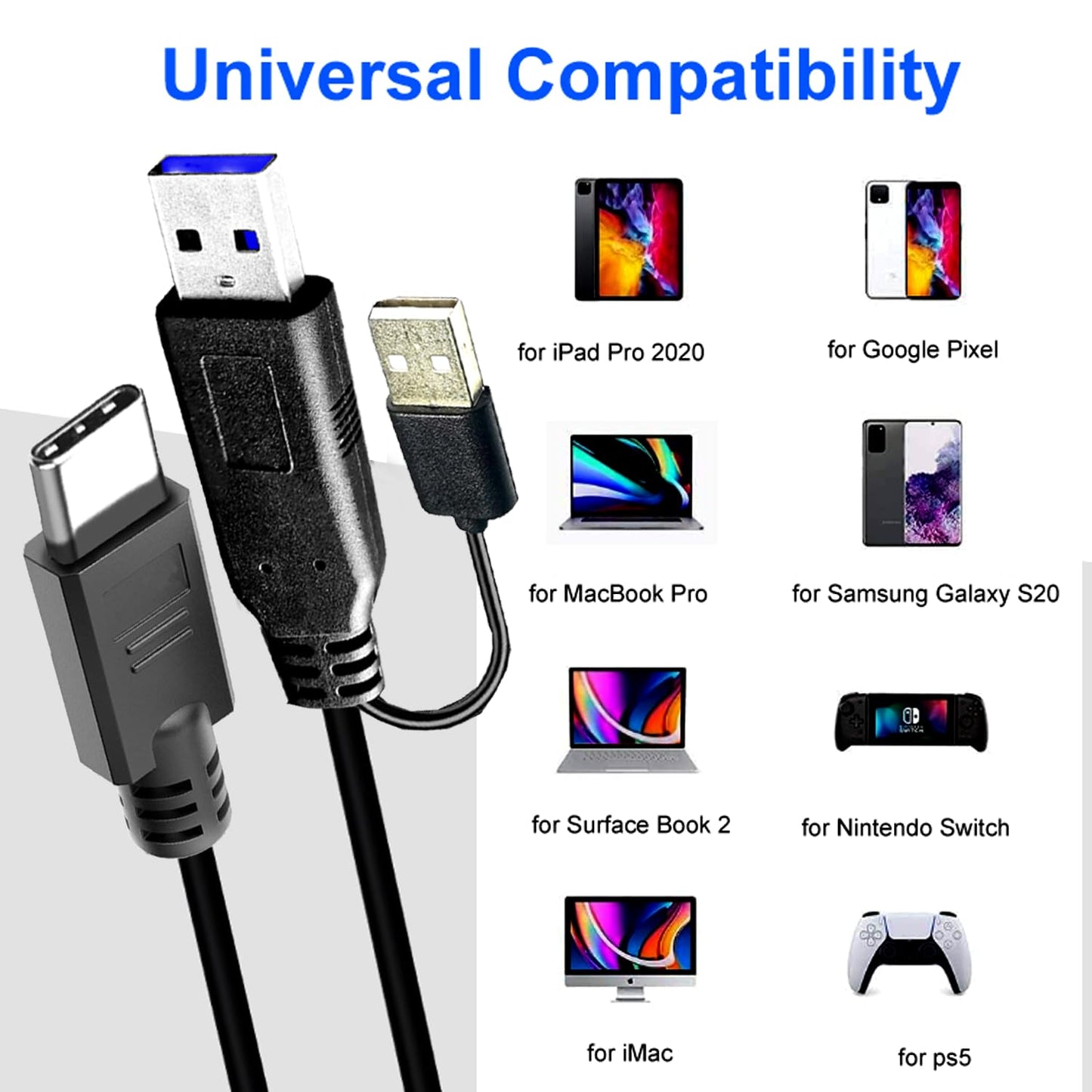 YOTETION 25FT USB3.0 A to C Cable, SuperSpeed Data Transfer, Compatible with Laptop, Smartphone, Tablet, and More