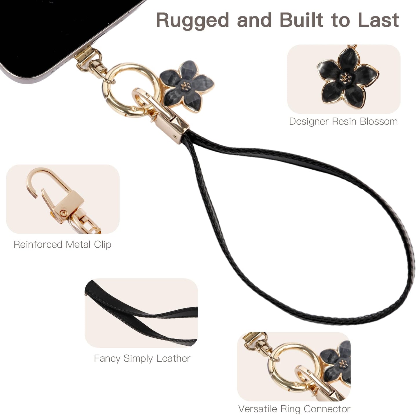 Long Pond Fashion Cell Phone Lanyard for iPhone 17 Pro Max, 16 Series, Samsung Galaxy & Most Cellphones | Detachable Leather Wrist Strap for Women |
