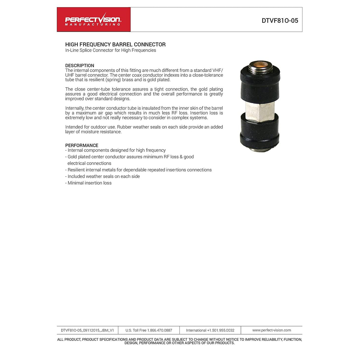 Perfect Vision Cable Extension Coupler (Barrel / Splice) with Weather Boots for Water Proof Connection - 100 Pack (DTVF81O-05)