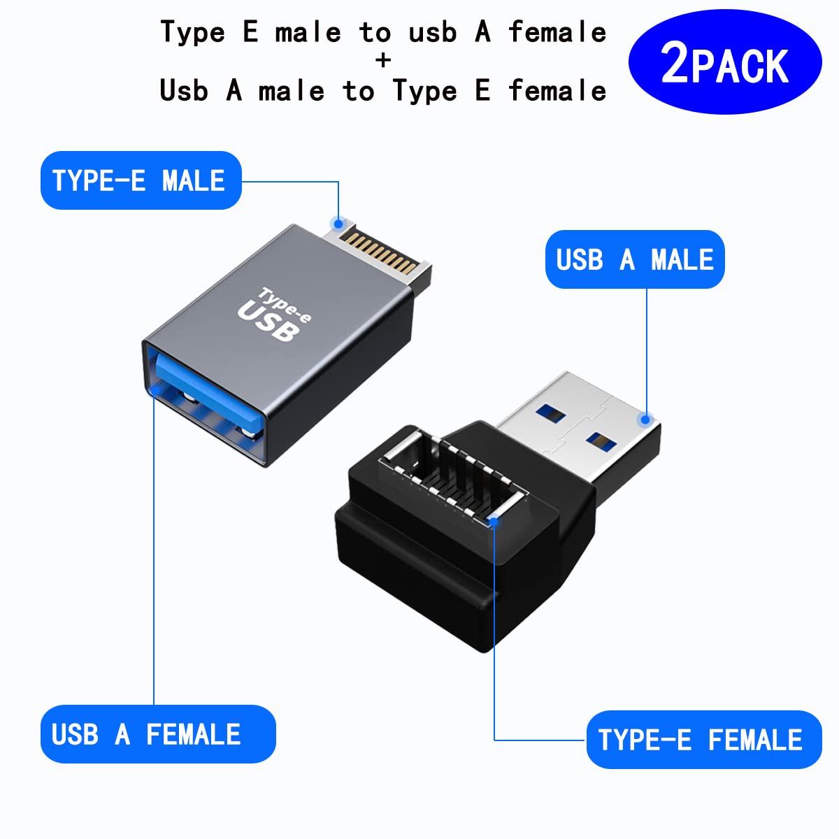 rgzhihuifz USB 3.0 Type A to Type E Extension Adapter, Key-A Type-E Male Port to USB A Female Port and Type E Female/USB A Male Internal Adapter Cable