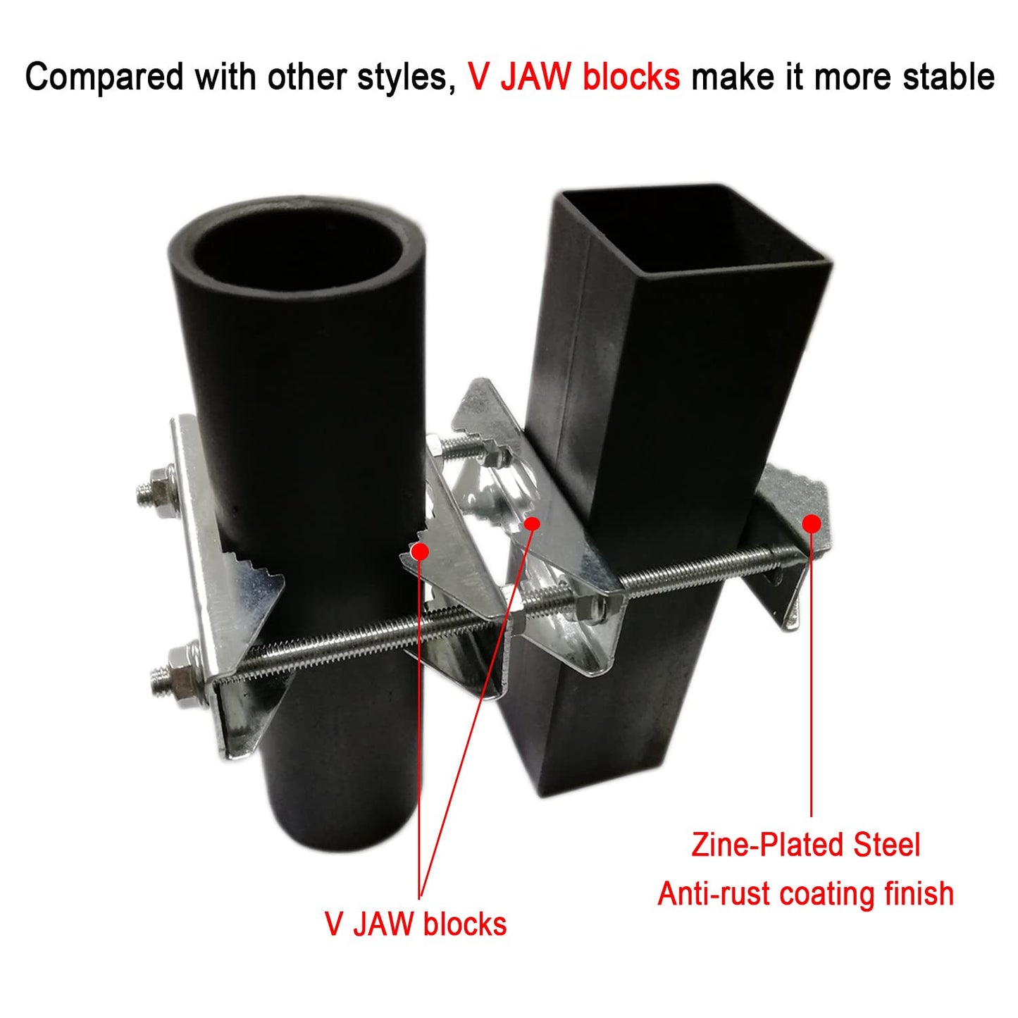 Wdwlbsm Double Antenna Mast Clamp V Jaw Block 5.5" Bolts & 3 Setup Options, Anti-Rust Heavy Duty Pole to Pole Mounting Kit Bracket Holder for Ham, CB