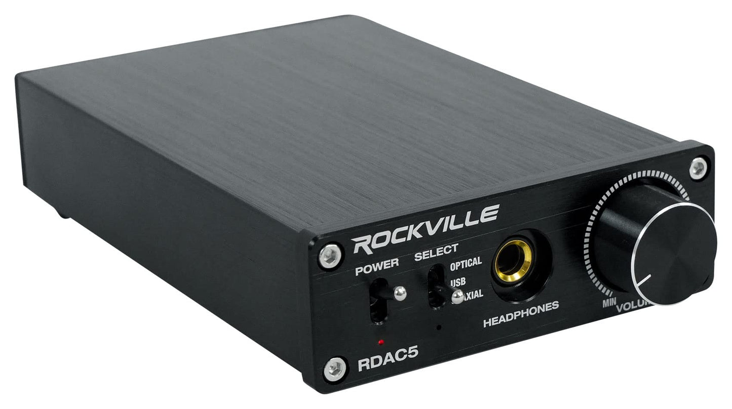 Rockville RDAC5B DAC Digital to Analog Converter, USB/Optical/Coax/RCA, 24-Bit Support, Up to 192kHz Input, Headphone Amp, for Home Audio and Gaming