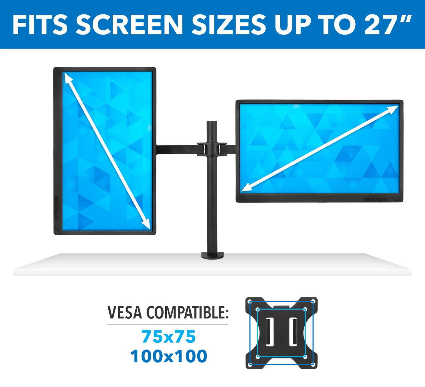 Mount-It! Dual Monitor Mount | Double Monitor Desk Stand | Two Heavy Duty Full Motion Adjustable Arms Fit 2 Computer Screens 17 19 20 21 22 24 27 Inch