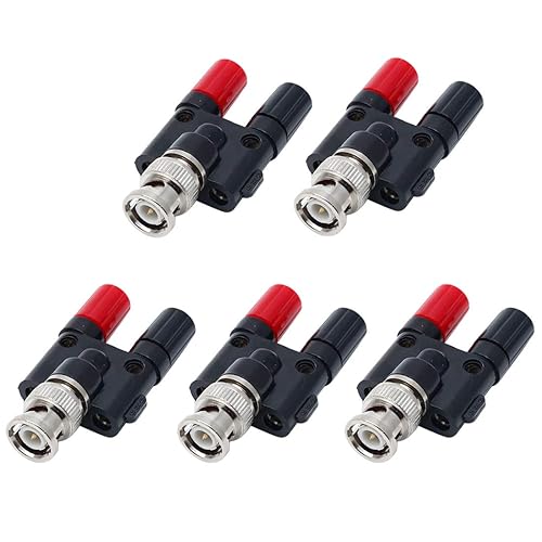 Hxchen 5Pcs BNC Male to Dual 4mm Banana Female Jack Coaxial Binding Post Adapter Connector