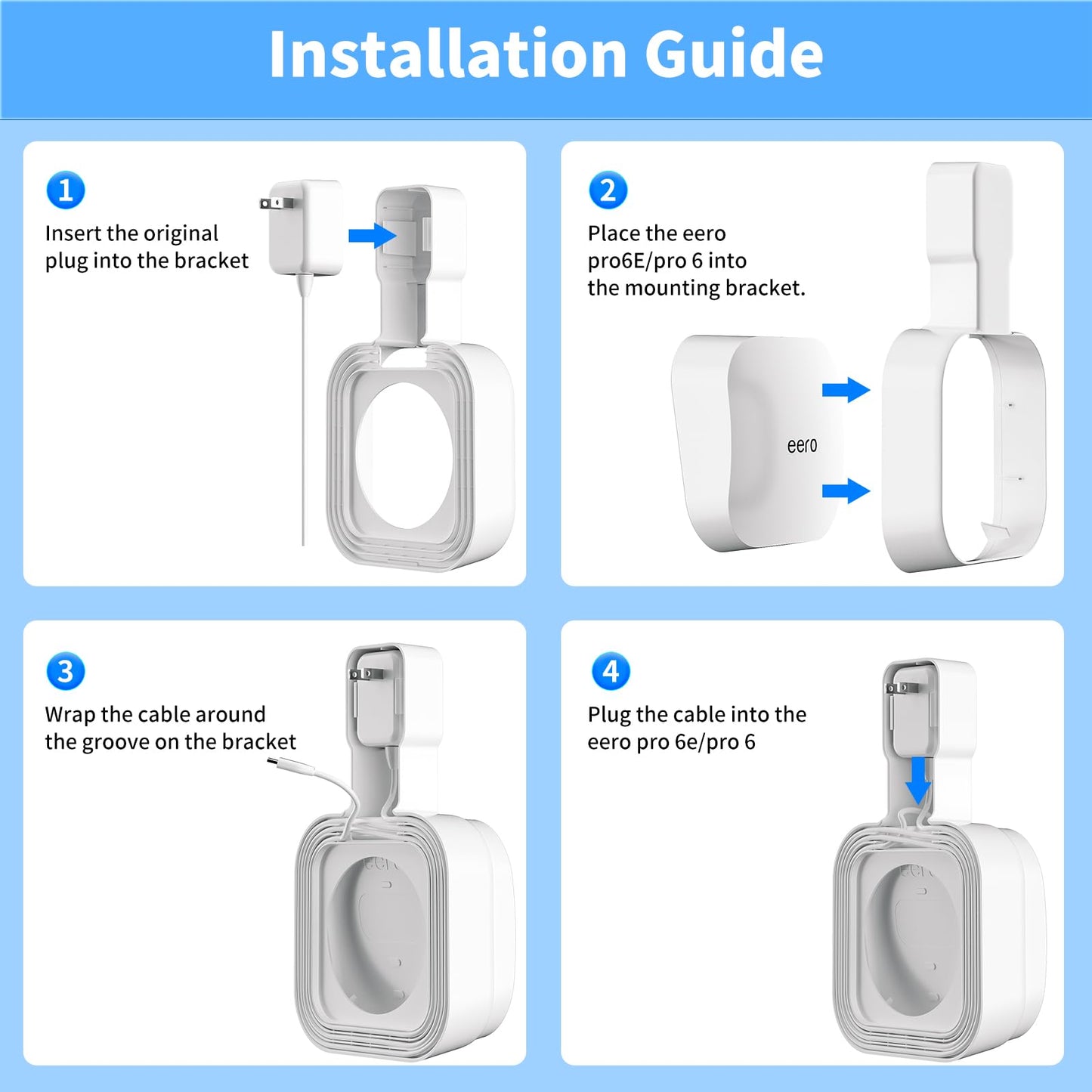 Outlet Wall Mount Holder for eero Pro 6e/Pro 6 Mesh Wi-Fi System, Built-in Cable Management - No Messy Wires, Space-Saving (3 Pack)