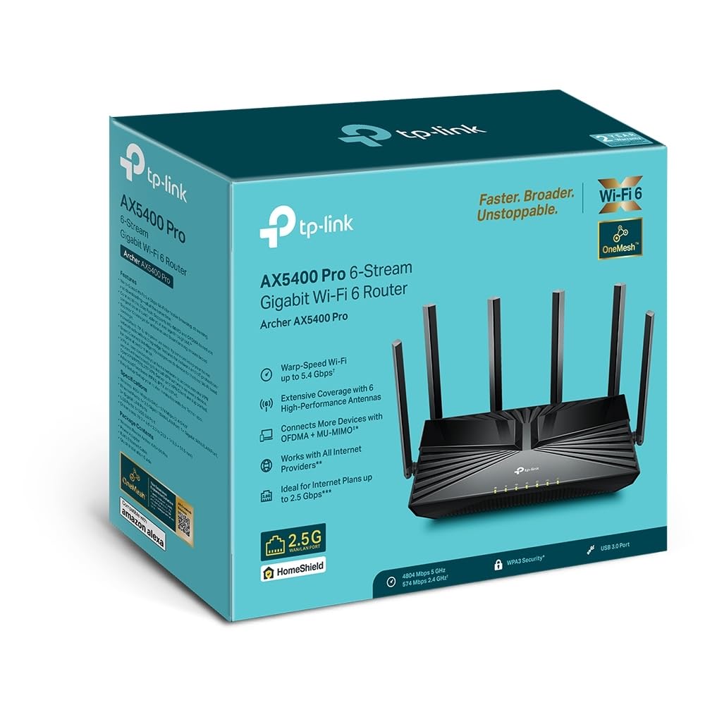 TP-Link Archer AX5400 Pro Dual-Band Wi-Fi 6 Router - Black, Gigabit WiFi for 8K Streaming, TP-Link HomeShield