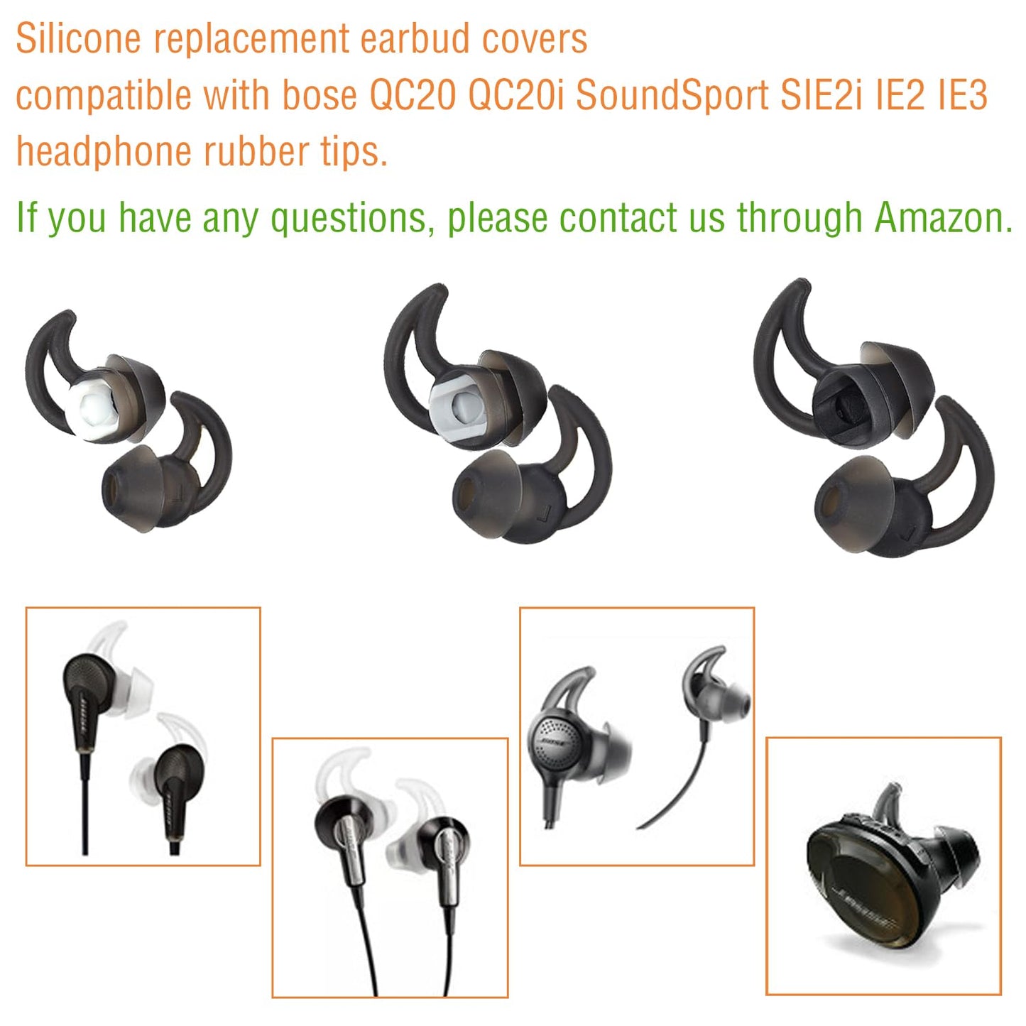 WKYMY Silicone Replacement Earbud Tips Earbud Covers Compatible with Bose QC20 QC20i SoundSport SIE2i IE2 IE3 Headphone Ear Tips Rubber Tips 3 Pairs S