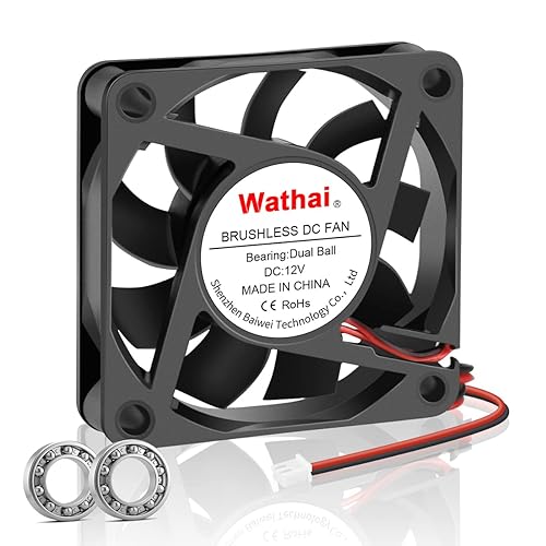 Wathai 60mm 12V Dual Ball Bearing High Speed DC Exhaust Cooling Fan (60x60x15mm, 4500RPM, 24.8CFM, 32dBA) for Desktops, Laptops
