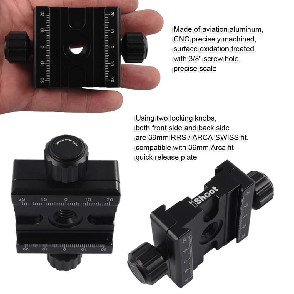 iShoot Metal Double-Sided Clamp IS-SJZ50, Two-Sided Quick Release Plate Clamp with 3/8' Screw Hole, Compatible with 39mm ARCA-Swiss Fit Camera Quick